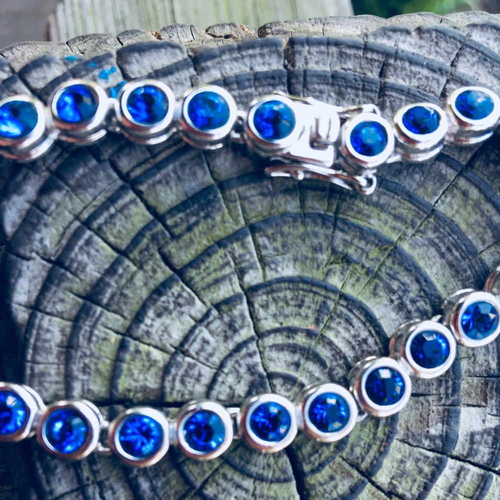 Blue Rhinestone Tennis Bracelet - Picture 3 of 8